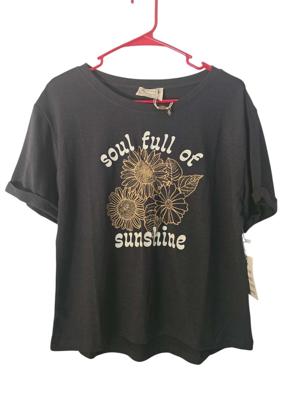 Joyfolie Black Graphic Tee with Cream Sunflower Print